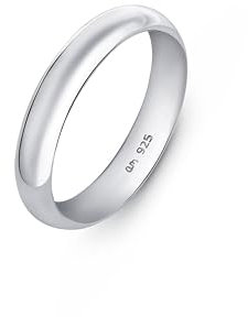 Amberta Damen Hochzeits Ring aus 925 Sterling Silber: 4 mm Sterling Silber Hochzeitsringe für Frauen - Ringgröße 58.9