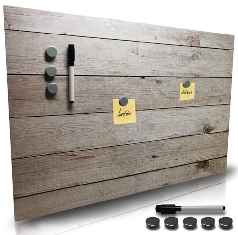 BAKAJI Magnettafel beschreibbar und löschbar für die Wand, Tafel mit 5 Magneten und 1 Marker, Memoboard für die Wand, ideal für Küche, Wohnzimmer, Eingangsbereich, 60 x 40 cm (Zaun)