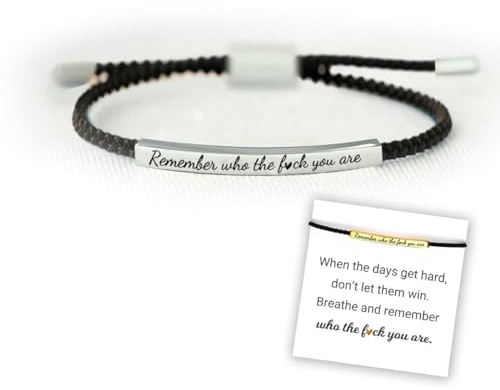 CERAVI Remember Who The F You Are Motivational Tube Bracelet, Adjustable Hand Braided Wrap Tube Bracelet, Inspirational Bracelets Jewelry Gifts for Women Girls Best Friend Teen (Black-Silver)