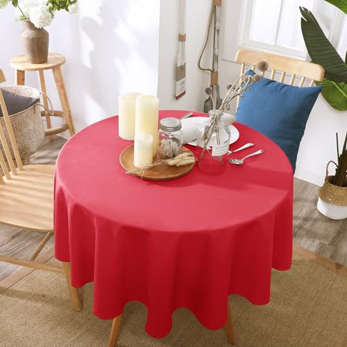 Deconovo Tischtuch Tischdecke Wasserabweisend Tischwäsche Lotuseffekt Tischtücher Tischdeko Tischwäsche, Rund, 140cm, Rot, 1 Stück