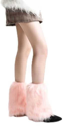 SCJJZ Stulpen für Damen,Rosa Fleece-Beinstulpen, Fell-Stiefelüberzüge, Party-Accessoires für Damen (30 cm)