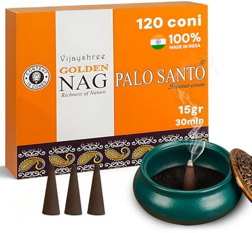 Avilia Set 120 Conetti Incenso Palo Santo - Purifica Ambiente, Stimola Creatività & Favorisce Benessere Mentale – Incenso 100% Ecologico e Vegano – 12 Scatole da 10 Conetti Ciascuna
