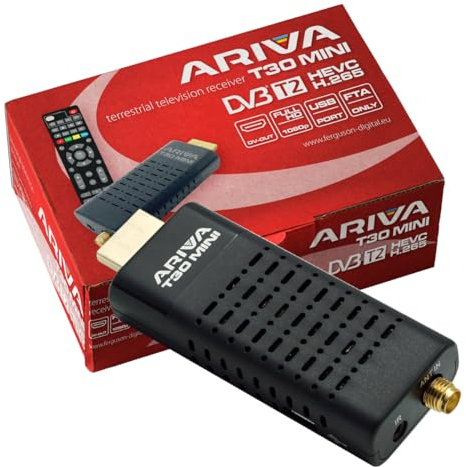 Ferguson - ARIVA T30 Mini - Decodeur TNT - DVB-T2 - H.265/HEVC 10bit Décodeur TV - Fonctions multimédia - HDMI, Full HD, USB Récepteur TV terrestre - Décodeur Universel - Nano Tuner TNT
