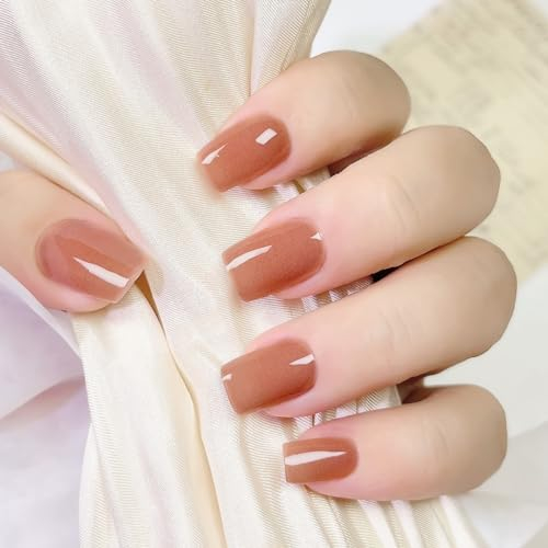 Ceboic Semi Cured Gel Nail Stickers, 20Pcs Gel Nail Strips Self-Adhesive Gel Nail Polish Wraps Long-Lasting Waterproof Nail Art Stickers for Women Girls Kids Salon-Quality Manicures (Hot Cocoa)