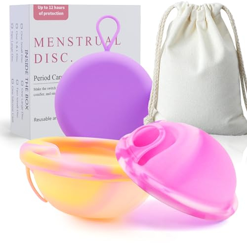 Ketliyaze 2 Stück Menstrual Disc, Wiederverwendbare Menstruationsscheibe, Auslaufsicher Menstruationstassen aus Silikon, für Aktive Frauen Sport, Schwimmen und Intimität(S+L)