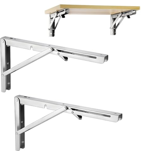 tow000ack 2x Schwerlast Regalträger Klappbar Edelstahl Regalhalterung Dreieck Wandhalterung Regalwinkel Klappregalhalterungen für Tischplatten Wandtisch,mit Schrauben,Silber (400mm)