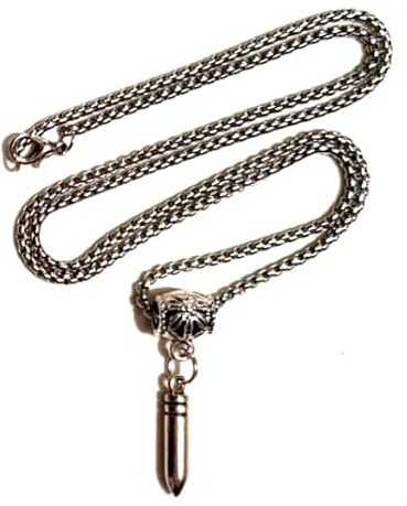 Silver Knight Stainless Steel Bullet Pendant Necklace On A 24 Inch Stainless Steel Chain, Hip Hop Gangsta' Rapper Soldier Military Cosplay Gun Lover Necklace