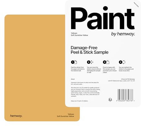 Hemway - Peel & Stick Sample for Our Chalk Based Furniture Matt Paint - Soft Sunshine Yellow | A5 Damage-Free, Accurate Colour Swatch | Test Our Chalky Matt Shabby Chic Finishes for Interior Decor