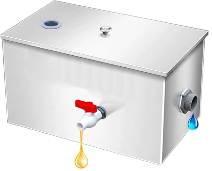 Séparateur de Graisse Commercial, Séparateur de Graisse en Acier Inoxydable, Séparateur de Graisse de Cuisine avec Panier Filtrant et Vanne de Vidange d'huile, Séparateur d'entrée Supérieur