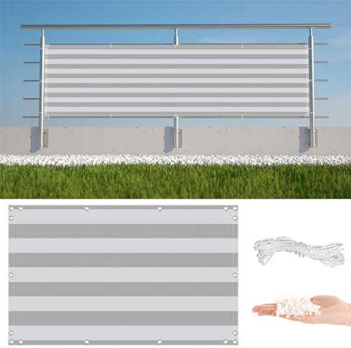 AYLFBFU Sichtschutz Balkon 0.8 x 9m Windschutz UV-Schutz und Sonnenschutz, Garten Sichtschutz für Balkongeländer, – Leichte Montage & Stabiler, Hellgrau Gestreift