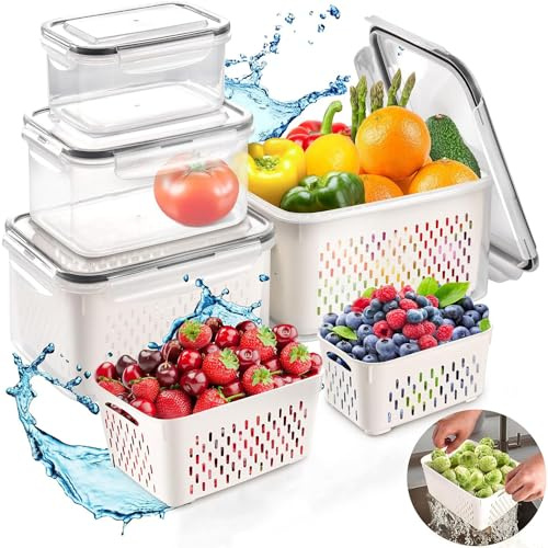 Accmuzzy Kühlschrank Aufbewahrungsboxen,Frischhaltedosen mit Deckel für obst und gemüse aufbewahrung,Kühlschrank Organizer mit Deckel für Obst,Gemüse,Frische Lebensmittel,Salat,Fleisch (4)