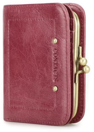 CONTACTS Portefeuille RFID pour femme avec Kiss Lock, en cuir véritable, porte-monnaie multifonction, avec poche zippée, vintage, porte-cartes de crédit, petite pochette avec fenêtre d'identification