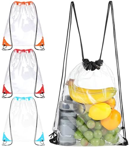 Aipeeo 4 Stück Durchsichtige Tasche,Clear Bag,Verstellbarer Wasserdicht Turnbeutel,Festival Tasche,Transparent Kordelzugbeutel,Kapazität PVC Kordelzugbeutel Für Konzerte Schule Travel,Sportbeutel