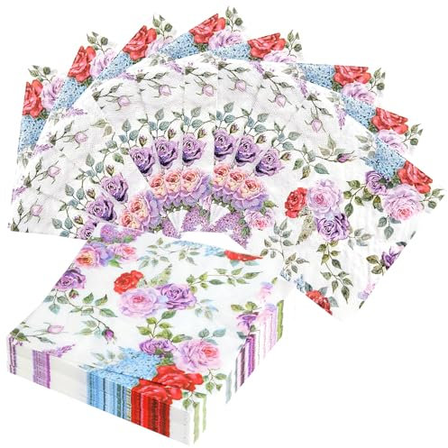 80 Stück Papierservietten mit Blumen Servietten Rosa Vintage Servietten Blumenmuster für Frühling Geburtstage Partys Hochzeiten Feiern 33x33cm