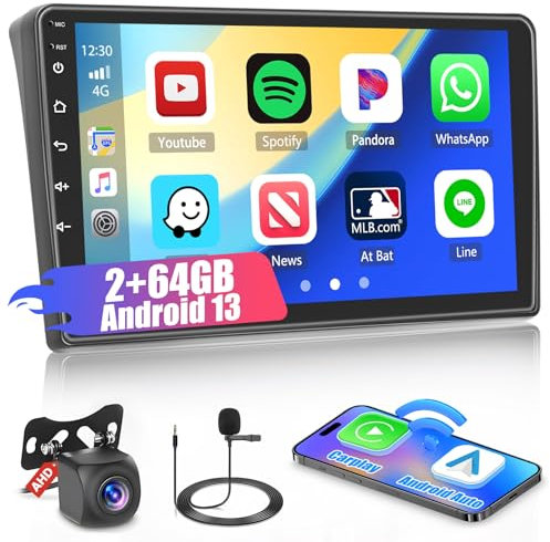 Hikity 2+64G Android Autoradio Carplay pour Fiat Ducato/Peugeot Boxer/Citroen Jumper, Écran Tactile de 9 Pouces Poste Radio Voiture avec Android Auto BT GPS EQ FM/RDS Caméra de Recul