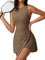 IDOPIP Damen Tenniskleid Golfkleid mit Hose Drunter Trainingskleid Ärmelloses Rückenfrei Sportkleider Für Sport Tennis Baseball Joga Fitness Jogging Tischtennis Minikleid Tennis Outfit braun S