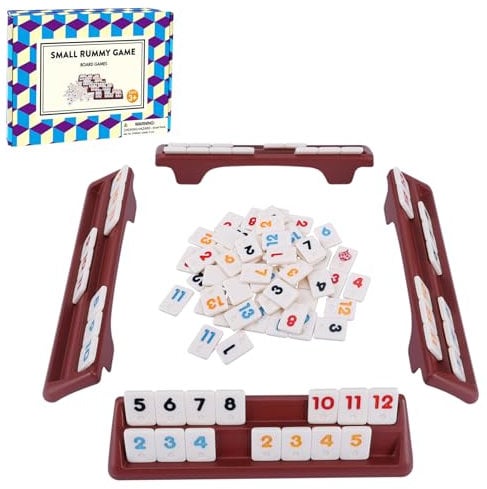 Offelec 106 Rummy Tiles Game with 4 Double Tiles Holders/Trays, Travel Size Rummy Cube Set, Classic Mini Rummy Game for Adult Kids and Family, 2-4 Palyers