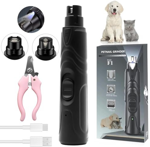 Dog Nail Grinders, Professional Pet Dog Nail Grinder with Nail Clipper, 2-Speed Low Noise Dog Claw Grinder Pet Nail Trimmer File With LED Light, Paw Claw Grooming for Small Medium Large Dogs & Cats