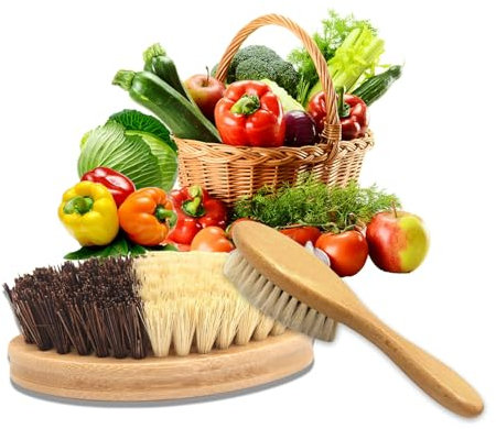 2 cepillos de cocina de madera, cepillo para verduras y setas, cepillo para verduras, madera, 11 x 5 cm, cepillo para patatas, cepillo de cocina para verduras y frutas para patatas, zanahorias y