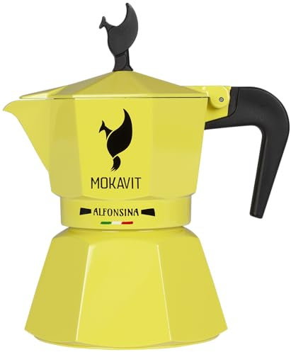 MOKAVIT Alfonsina Yellow Cups 3 - Stovetop Espresso Maker for Induction, 3-Cup Moka Pot Espresso, Italian Coffee Maker, Espresso Coffee Maker - Made in Italy