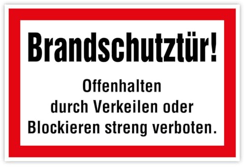 Aufkleber „Brandschutztür! Offenhalten durch Verkeilen oder Blockieren streng verboten“ DIN 4066 | Größe wählbar Made in Germany, Größen Name: 30 x 20 cm