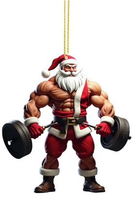 Outdoor Xmas Decorations Bow Ornaments For Christmas Tree Christmas Hanging OrnamentChristmas Tree Two Christmas Pendant Decoration Double Print Fitness Muscle Santa Acrylic Pendant Decoration