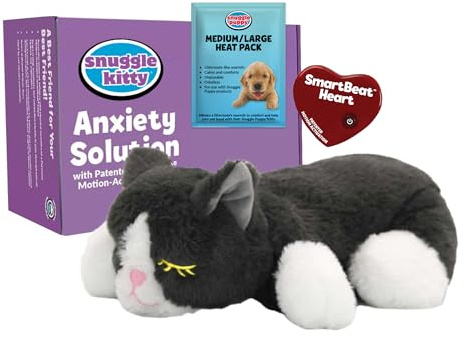 Snuggle Kitty Heartbeat Katzenspielzeug für Kätzchen und Katzen, mit echtem Puls und Wärmekissen, beruhigende Schlafhilfe bei Katzenangst, New Kitten Essentials – Grau und Weiß