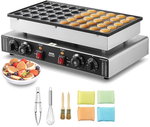 VEVOR Appareil à Pancake 50PCs 43 mm, Crêpière Commerciale 1700 W, Appareil à Poffertjes Dorayaki en Acier Inoxydable Antiadhésif, Température et Temps Réglable, pour Cuisine à Domicile, Restaurant