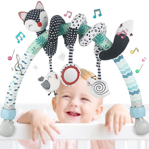 caterbee Spiralförmiges Baby-Spielzeug für Kinderwagen, Kinderbett-Hängespielzeug mit Fuchs-Design, Schwarz-Weiß-Muster (CT02)