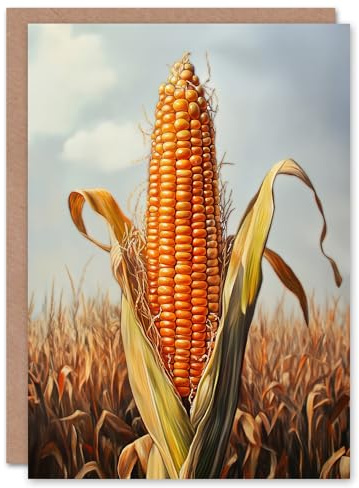 Artery8 Greeting Card Corn With Open Husk Field in Summer Painting Blank For Him Or Her Art Birthday Card