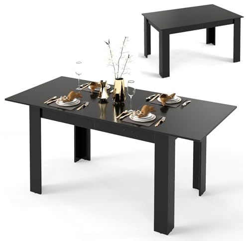 COSTWAY Tavolo Allungabile da Pranzo 120-158 x 70 x 76 cm, Nero | Tavolo Consolle Estensibile per 4-6 Persone, Moderno da Cucina, Soggiorno e Sala da Pranzo