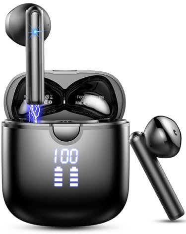 Wireless Earbuds, Bluetooth 5.4 Headphones with 4 ENC Noise Cancelling Microphone, Ear buds with HiFi Stereo Deep Bass, Bluetooth Earphones 40H Playtime LED Display, IP7 Waterproof, Deep Black