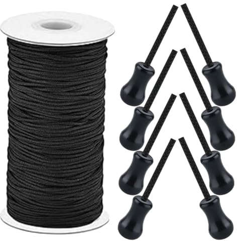 DOITOOL Cordon De Levage pour Stores Enrouleurs Noir 100 Mètres 8 Extrémités en Plastique Résistantes, Corde De Rideau Solide, Réglage Précis, Kit Remplacement Rideaux Polyvalent