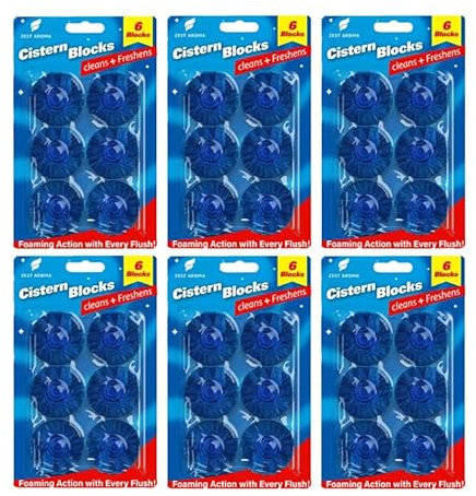 Zest Aroma 24pk Toilet Cistern Blocks, Blue Ocean Scent Freshener Tablets, Each Lasts 14 Days, Powerful Rim and Bowl Cleaning, Long-Lasting Fragrance, Prevents Limescale, and Effectively Fights Odours