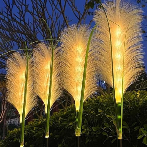 4 Stück Solar Gartenleuchte Schilf,Solarleuchten Garten Schilf,Solarlampen für Außen,wasserdichte Gartendeko für Draußen,Solar Deko für Rasen Gehweg Balkon Terrassen Landschaft Wegbeleuchtung