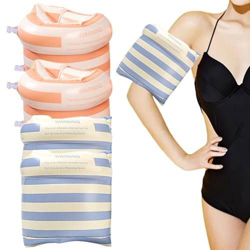 Aufblasbare Arm Floaties 2 Paar Blue & Orange Striped Swim Armbänder für Kinder und Erwachsene mit Ventil hoher Auftrieb Keine Leckage PVC Schwimmtrainingsausrüstung für Pool, aufblasbare Schwimmer