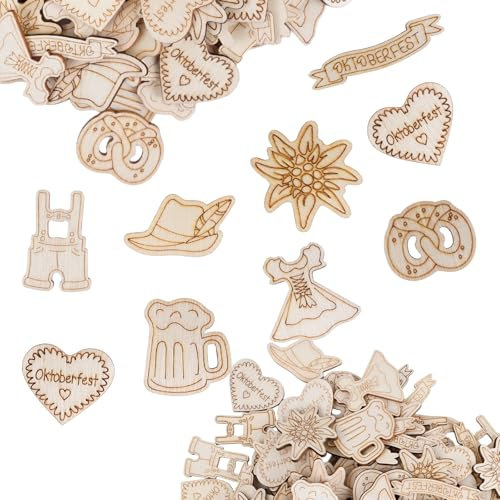 100 Stück Oktoberfest Deko Holzkonfetti, Bayrische Deko Konfetti Holz Biergarten Geschenk, Streudeko Holz Oktoberfest Tischdekoration, Oktoberfest-Party Dekoration Wäscheklammern Basteln