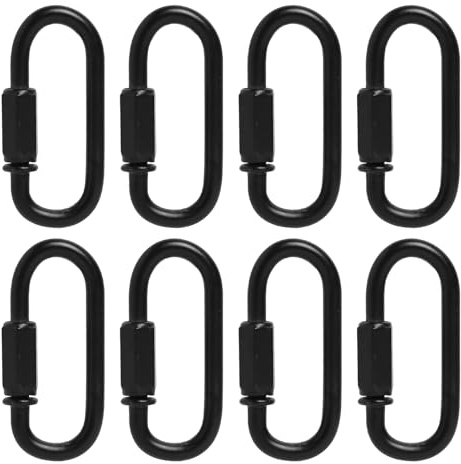 Set di 8 Moschettoni a Forma di D Neri - Maglie Veloci Resistenti per Campeggio, Escursionismo, Zaini, Portachiavi - 19x44mm Con buona tenuta e buone caratteristiche Facile da usare e manovrare