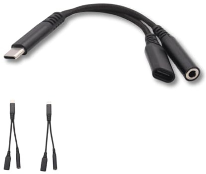 USB-C to 3.5mm Headphone Jack & Charger Splitter – 2-in-1 Audio and Charging Adapter – 13.5cm Cable – USB Type-C Aux Dongle for Microsoft Surface Pro 9, for Asus ZenBook/ROG Flow BLACK (2 Pack)