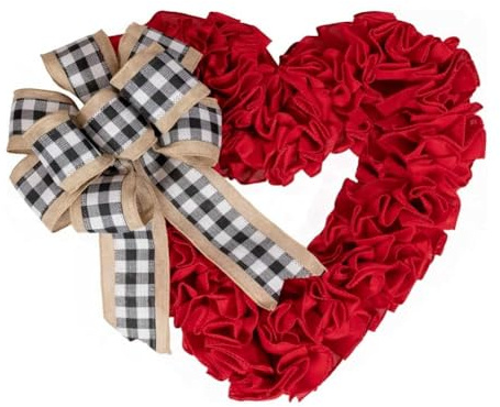Pqahffowr Valentines Day Decor - Wreaths for Front Door Outside 15.7Inch Valentine Decoration for the Heart Shaped Wreath Easy to Use