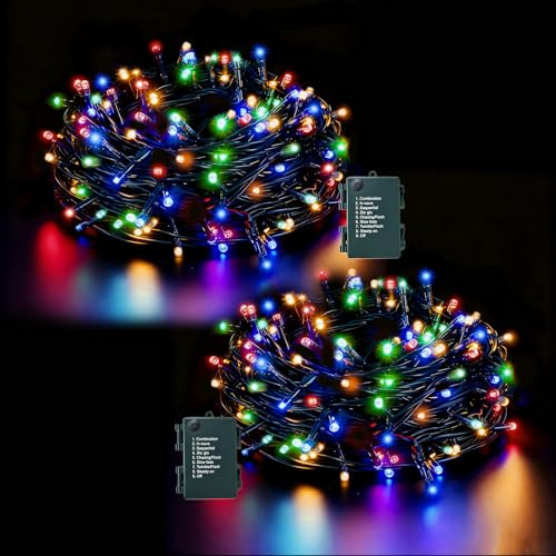ZCLIKEU Lichterkette Batterie 5m 50LEDs 2 Stück Bunt, Weihnachtsbaum Lichterkette Außen Batterie Timer & 8 Modi IP44 Wasserdicht Weihnachtsdeko Für Zimmer, Party, Hochzeit, Baumdeko