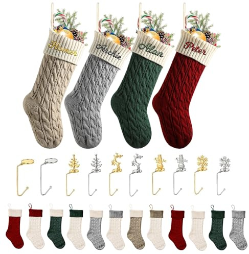 papasgix Weihnachtsstrumpf Personalisiert mit Name Nikolausstrumpf 46cm große gestrickte Weihnachtssocken Icon Christmas Stockings Haken Weihnachtsdeko (Bunt Klein 8-Name, 1PC)