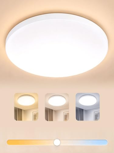WARMELLE Deckenlampe LED Deckenleuchte,17W,2335LM,3 Farben Lampe 3000K/4000K/6500K,IP65 Wasserdichte, per Wandschalter Steuerbar，CRI＞80 + Flackerfrei,für Bad,Balkon,Flur,Keller - Ø22cm
