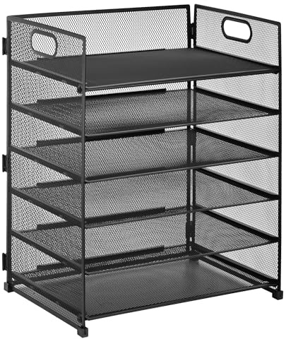 JIANTA Schreibtisch Ablagefächer Metall, 6 Fach Briefablage A4 mit Griff | Dokumentenablag Schwarz Schreibtisch Organizer, Schubladen Organizer 32x23x40cm Bürobedarf für A4 Papier, Buch, Magazin