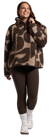 OHS Teddy Fleece Jacket Women Half Zip, Geometric Print Women's Jackets Soft Cosy Warm Winter Womens Clothing Ladies Jackets Sweatshirt Fleece Top Long Sleeve Pullover for Travel Hiking, Brown - S/M