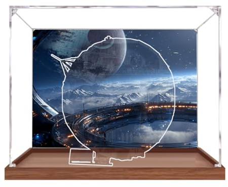 Acryl-Vitrine Box kompatibel mit Le-go 75419 Todesstern-Modell, staubdichte Box, transparente Box, Displaybox (nur Vitrine) (Holzbasis + Rückspritze 3 mm)