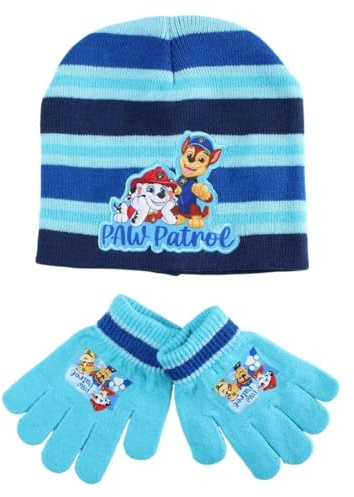 Paw Patrol Chase Kinder Winterset 2-teilig – Mütze & Handschuhe – warmes Polyacryl-Set für Herbst & Winter – Größe 52/54 – offizielles Paw-Patrol-Design, Farbe: Hellblau, Größe: 52/54
