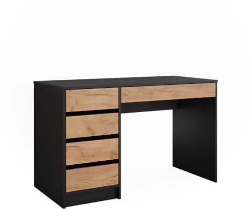 Vicco Schreibtisch Sherry, Anthrazit/Goldkraft Eiche, 55 x 120 cm | mit Schubladen, geeignet als Arbeitsplatz für Homeoffice oder Studium