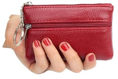 DHYUACN Münztasche 2 Stücke Frauen Männer Kinder Mini Geldbörse Damen Reißverschluss Multifunktionale Kleine Münze Kreditkartenetui Schlüsselanhänger Halter Brieftasche(Red)