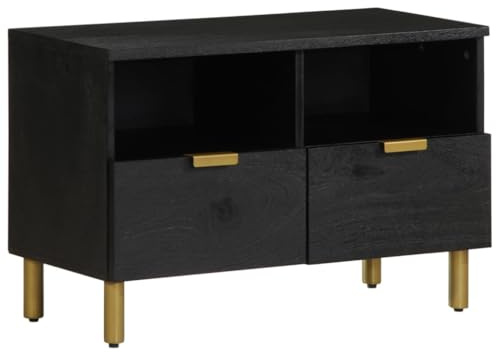Teenpull Meuble TV noir 70 x 33 x 46 cm en bois avec poignées en métal - Meuble TV durable pour salon - Grand espace de rangement